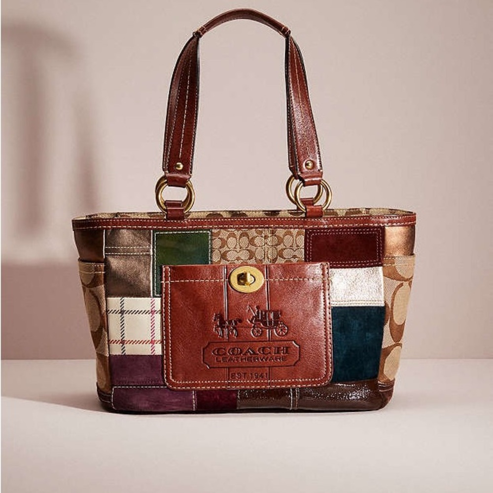 Vintage Coach Holiday Patchwork Tote Bag